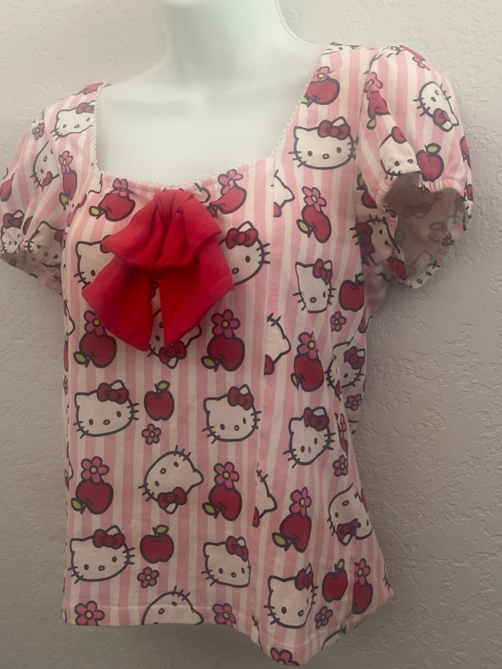 Hello Kitty Pink Striped Top with Red Bow